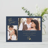 Carte Branches de mariage tendance bleu marine 2 Photos (Debout devant)