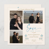 Carte Branches Mariage Tendance Bleu Enregistrer la Date (Devant / Derrière)