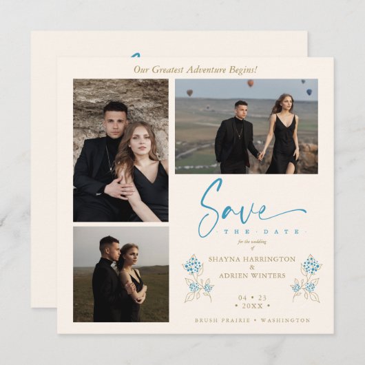 Carte Branches Mariage Tendance Bleu Enregistrer la Date (Devant / Derrière)