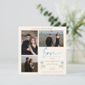 Carte Branches Mariage Tendance Bleu Enregistrer la Date (Debout devant)