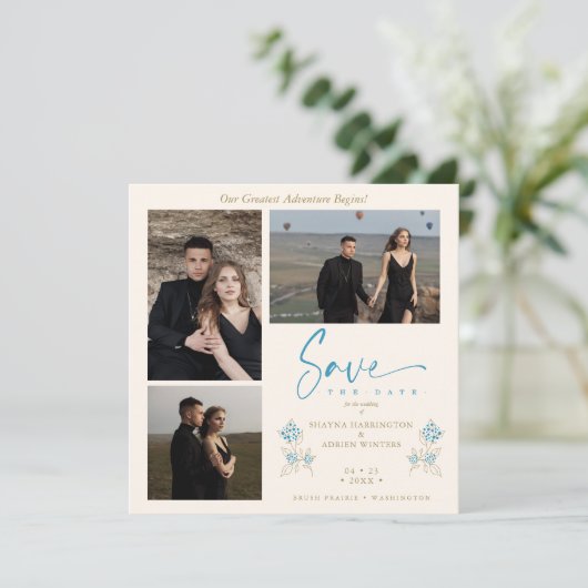 Carte Branches Mariage Tendance Bleu Enregistrer la Date (Debout devant)