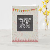 Carte Bravo à une grande fille le premier jour à l'école (Fleur jaune)