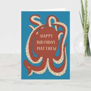 Carte Brick Rouge Octopus Mer Thème Anniversaire