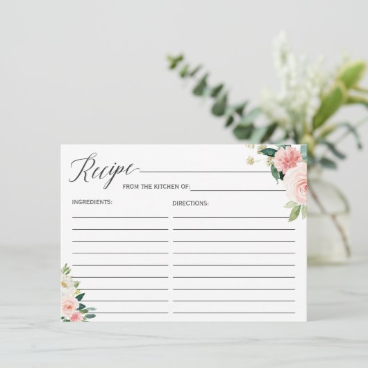 Carte Bride À Recette Blush Rose Floral (Debout devant)
