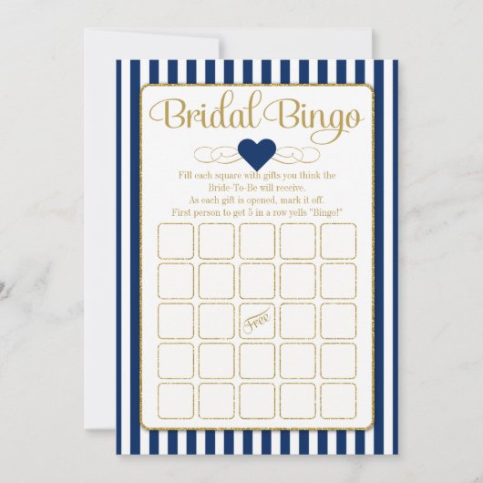 Carte Bride Bingo Marine Blue Gold Fête des mariées Jeu (Devant)