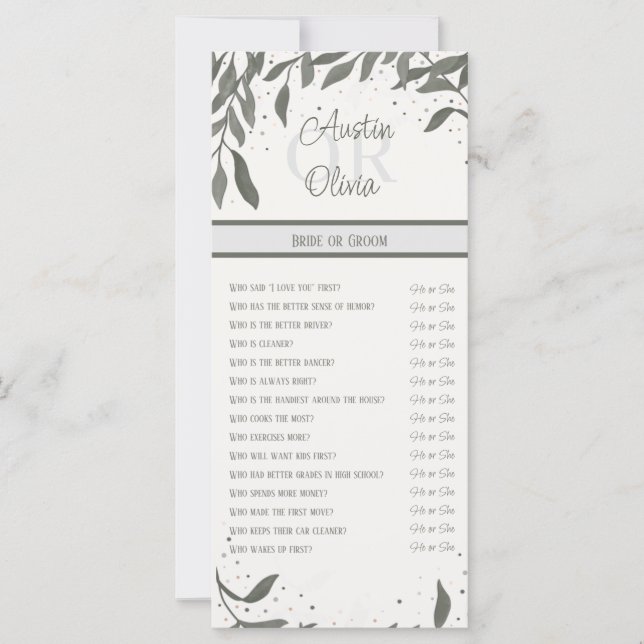 Carte Bride ou groom Mariage Feuille simple (Devant)