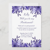 Carte Bridesmaid bleu violet en feuillage floral (Devant)