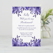 Carte Bridesmaid bleu violet en feuillage floral (Debout devant)