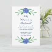 Carte Bridesmaid Blue Floral Greenery Foliage (Debout devant)