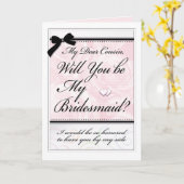 Carte Bridesmaid Cousin Élégant Coeurs Rose Bow (Fleur jaune)