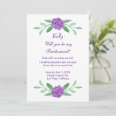 Carte Bridesmaid Foliage Floral Violet (Debout devant)