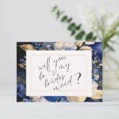 Carte Bridesmaid Marine Blue Cream Flowers (Debout devant)