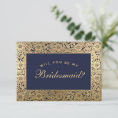 Carte Bridesmaid Proposition Marine Blue Gold Roses Vint (Debout devant)