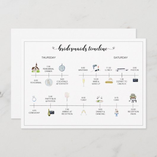 Carte Bridesmaids Wedding Day Timeline of Events Program (Devant / Derrière)