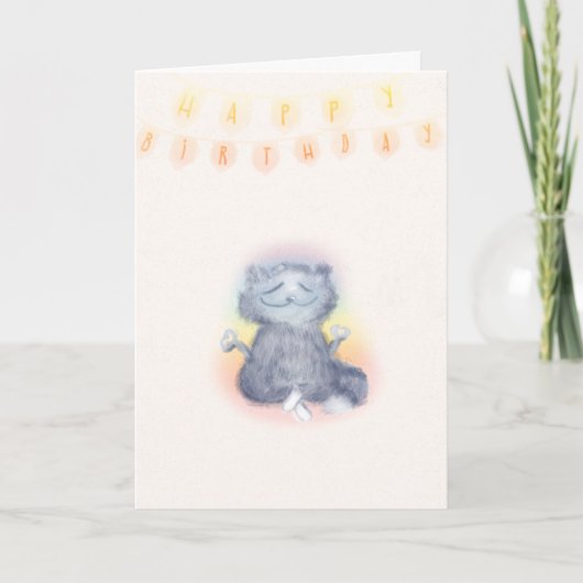 Carte Bright Aura Funny Cute Yoga Chat Ami Anniversaire (Devant)