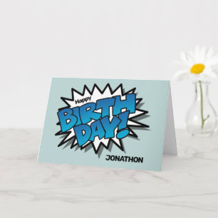 Carte Bright Blue Comic Text - Joyeux anniversaire