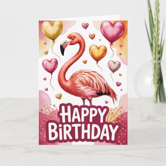 Carte Bright & Cute Flamingo Birthday (Devant)