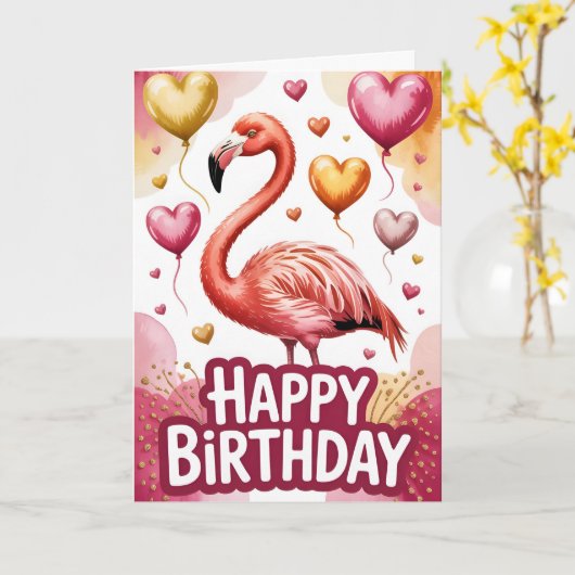 Carte Bright & Cute Flamingo Birthday (Fleur jaune)
