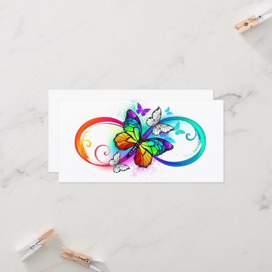 Carte Bright infinity with rainbow butterfly (Devant/Arrière en situation)