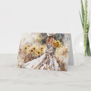 Carte Brillant brillant dans Gown, Boots et Tournesols