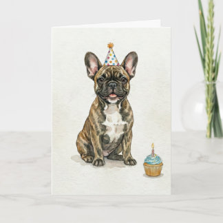 Carte Brindle French Bulldog Birthday Party Hat Cupcake