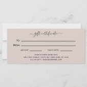 Carte Brise-brosse chic | Certificat cadeau or Rose (Dos)