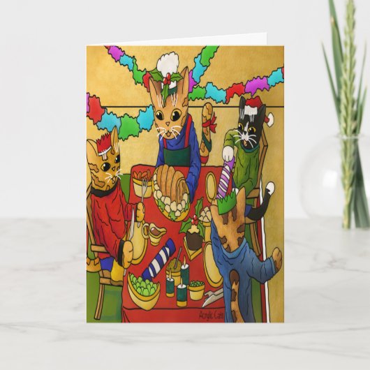Carte British Christmas Dinner Cats (Devant)