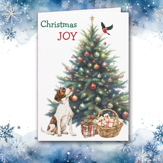 Carte Brittany Chien, Bullfinch et Holiday Tree