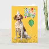 Carte Brittany Spaniel Dog Party Hat Yellow Birthday (Devant)