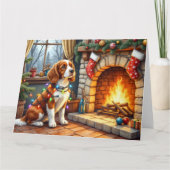 Carte Brittany Spaniel Fireplace with Christmas Lights (Devant)