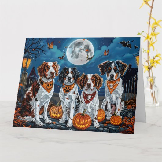 Carte Brittany Spaniel Halloween Effrayant (Fleur jaune)