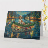 Carte Brittany Spaniel Noël Festive Voyage (Fleur jaune)