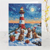 Carte Brittany Spaniel Noël Phare Vacances (Fleur jaune)