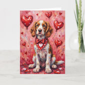 Carte Brittany Spaniel Valentine’s Day Dog with Hearts (Devant)