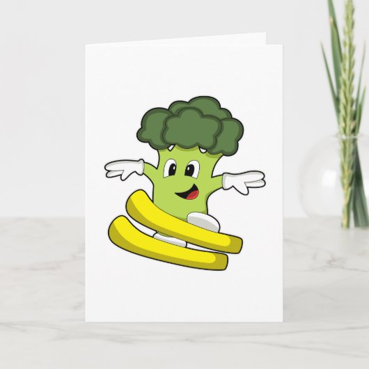 Carte Broccoli en skieur avec des skis (Devant)