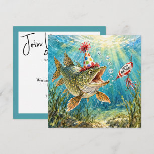 Carte Brochet du Nord de fête d'anniversaire portant un