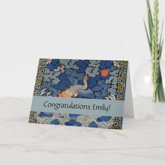 Carte Broderie chinoise bleu d'oiseau Vintage (Devant)