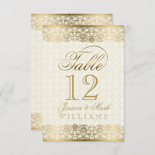 Carte Broderie dorée sur fond beige (Devant / Derrière)