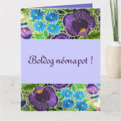 Carte Broderie pourpre - bleu hongrois - jour du nom (Devant)