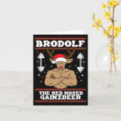 Carte Brodolf Noël drôle Buff Renne Gym Culturisme (Fleur jaune)