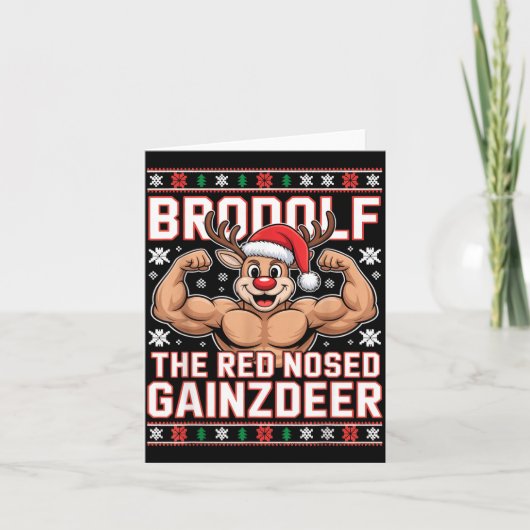 Carte Brodolf The Red Nosed Gainzdeer Funny Xmas Gym Out (Devant)