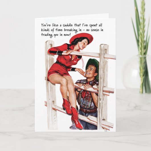 Carte Broken in Saddle 1950 Cowgirl Greeting Card (Devant)