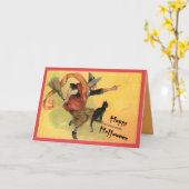 Carte Broom Flying Chat and Witch (Fleur jaune)