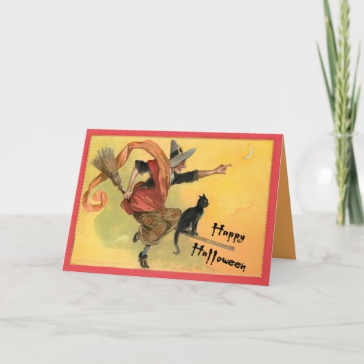 Carte Broom Flying Chat and Witch (Devant)