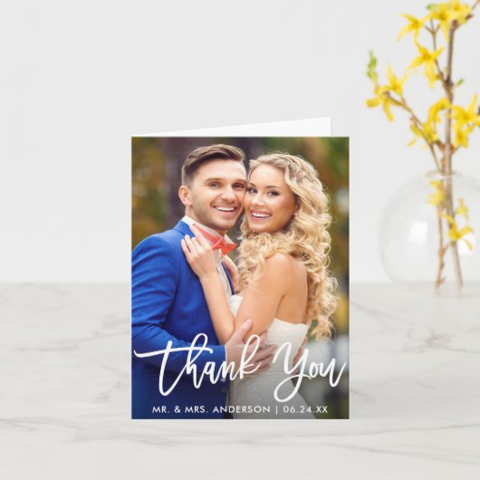 Carte Brosse moderne Script Mariage Photo Merci Note (Fleur jaune)