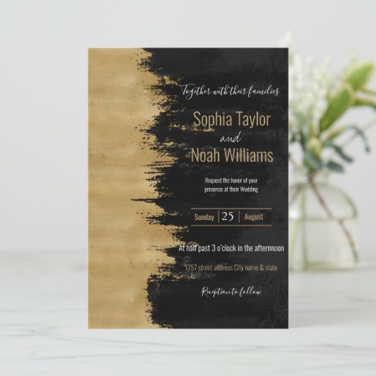 Carte Brosse Noire Or Moderne Gratuit Peinture Abstraite (Debout devant)