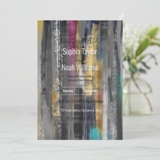 Carte Brosses en or gris moderne Peinture Abstraite (Debout devant)