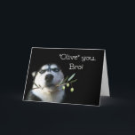 Carte Brother Happy Birthday Card Funny<br><div class="desc">C'est une carte d'anniversaire joyeuse pour ton frère.  Un beau Husky tenant une branche d'olivier.  Dis à ton frère,  "Olive" (je t'aime) pour son anniversaire !</div>