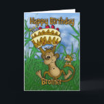 Carte Brother Happy Birthday with monkey holding cake<br><div class="desc">Brother Happy Birthday with monkey holding cake</div>