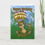 Carte Brother Happy Birthday with monkey holding cake<br><div class="desc">Brother Happy Birthday with monkey holding cake</div>